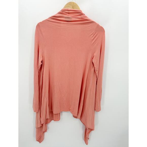 J. Jill Womens Peach Pink Open Front Long Cardigan Size S Asymmetrical Stretch - Picture 2 of 10